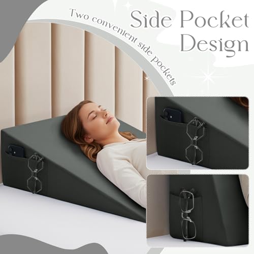 Dark Grey Wedge Pillow Cover 25x25x8 Inch with Side Pockets