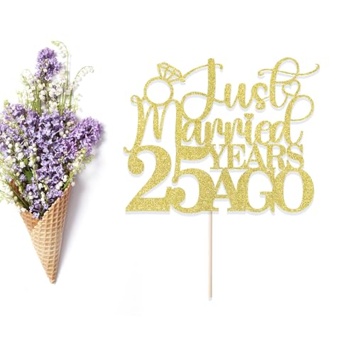 25th Anniversary Cake Topper - Just Married 25 Years Ago Party Decor