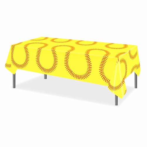Yellow Softball Party Tablecloth 54 x 87 Inch - Disposable Cover