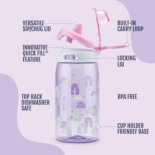 Ello Pop & Fill 16oz Kids Water Bottle - Leak-Proof Tritan Plastic, Rainbows