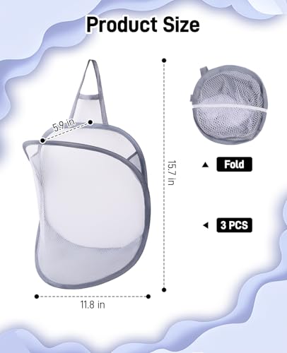 3 Pack Small Hanging Laundry Bags - Foldable Mesh Space-Saving Organizers