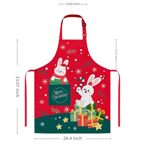 Christmas Funny Kitchen Apron with Cute Rabbit Design and Adjustable Bib