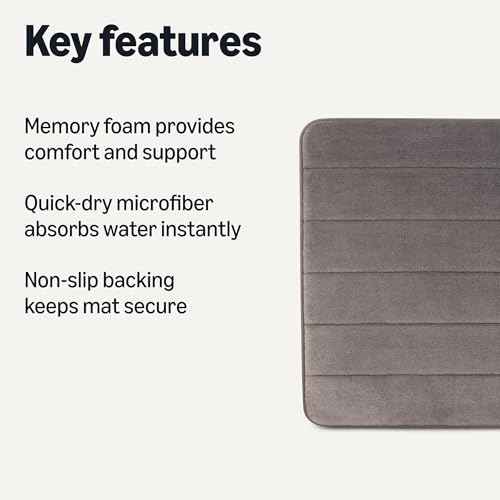 Amazon Basics Memory Foam Bath Mat, 17 x 24 Inch, Non-Slip, Dark Gray