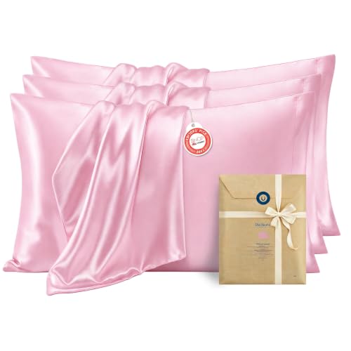 Bedsure Satin Pillowcase 6 Pack - Pink Standard Size 20x26 Inches, Envelop Closure, Silk-Like Bedding for Hair & Skin