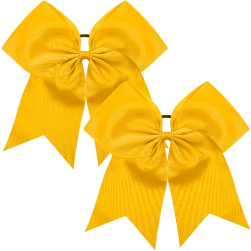 TUUXI 8 Inch Large Gold Cheerleading Bows with Elastic Hair Ties 2 Pack