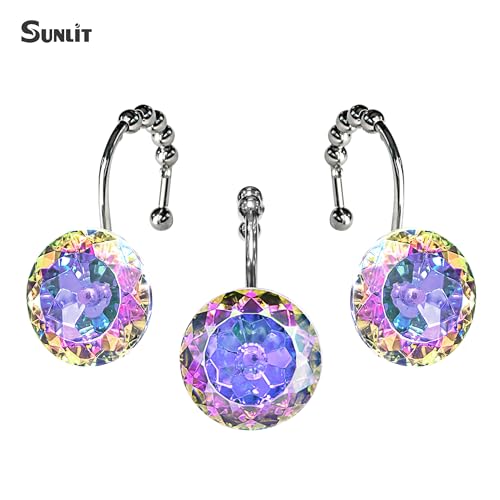 Sunlit Crystal Ab Round Diamond Shower Curtain Hooks - 12 Pack