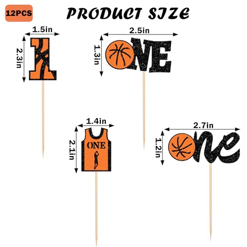 Basketball 1st Birthday Cupcake Toppers Glitter Cake Picks 12 Pcs