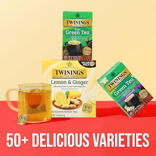 Twinings Pure Green Tea Bags, Caffeinated, 20 Count (Pack of 6)