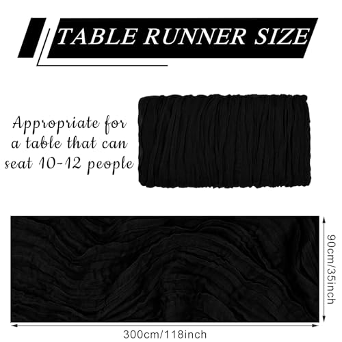 Black Cheesecloth Table Runner 10Ft for Wedding & Party Decor, Boho Style