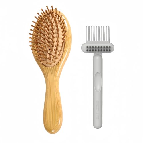 LAYXLDZ Bamboo Hair Brush and Comb Cleaning Tool Set for All Hair Types