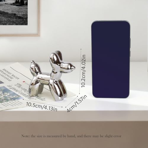 Silvery Balloon Dog Ceramic Statue - Handmade Small Figurine