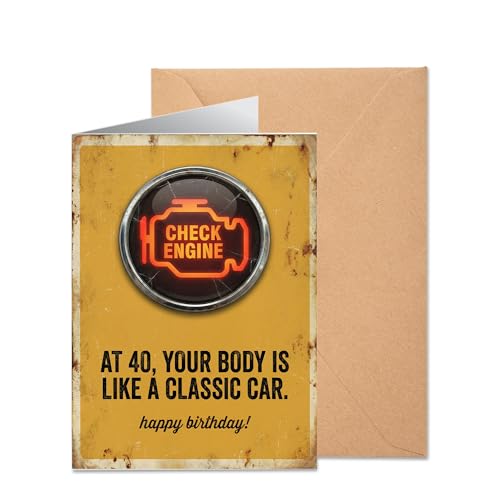 Funny 40th Birthday Card for Him - Check Engine Joke Design