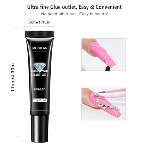 MUSILAN Rhinestone Nail Glue Gel - Super Strong 3D Gem & Charm Adhesive