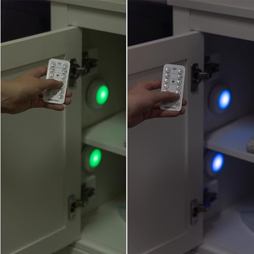 Amazon Basics Motion Sensor LED Puck Light, Color Changing, IR Remote, 2-Pack