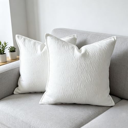 OYIMUA 16x16 White Chenille Throw Pillow Covers Set of 2 - Neutral Decorative Couch Pillows