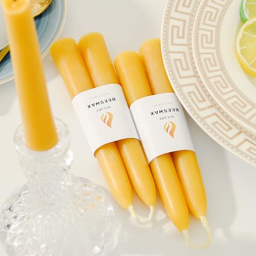 AGLARY 4-Pack 6" Pure Beeswax Spell Candles, Natural Yellow Ritual Tapers