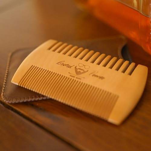 Wooden Beard Comb with Travel Case - Natural Pocket Sized Grooming Tool