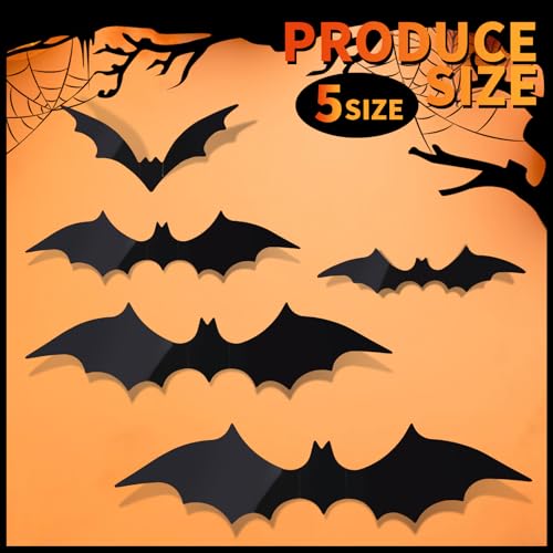 FANDAMEI 140PCS Halloween Bat Wall Decor - Black, Purple, Orange, 3D Indoor Outdoor Bat Stickers for Party & Home