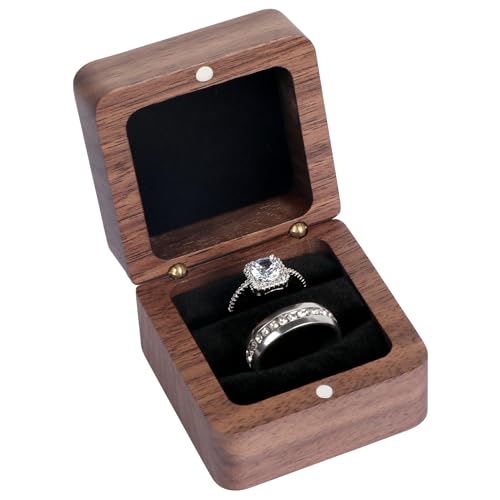 Wooden Engagement Ring Box with 2 Slots Black Inner Without Window - SLOZO