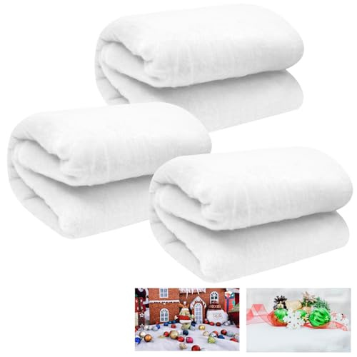 3 Roll Xmas Snow Blanket - Thick Artificial Cotton Snow for Christmas Decorations - White Fluffy Winter Snow Sheets