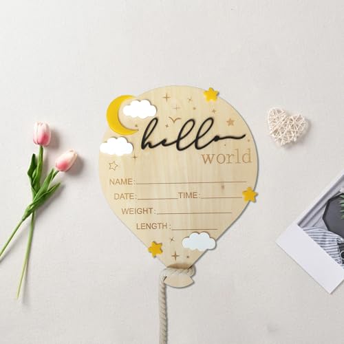 Wooden Baby Announcement Sign - Hot Air Balloon Design, 5.9 Inch