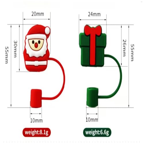 Christmas Straw Covers Set - Reusable Silicone Holiday Drink Toppers