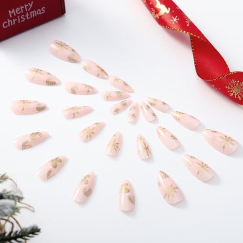 Outyua Christmas Almond Press On Nails Holiday Acrylic False Nails 24Pcs