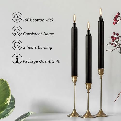 YOROXRG 4-Inch Black Chime Candles – Set of 40 Unscented Taper Candles