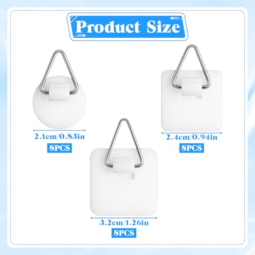 24 Pcs Self-Adhesive Picture Hangers - Invisible Wall Hooks in 3 Sizes