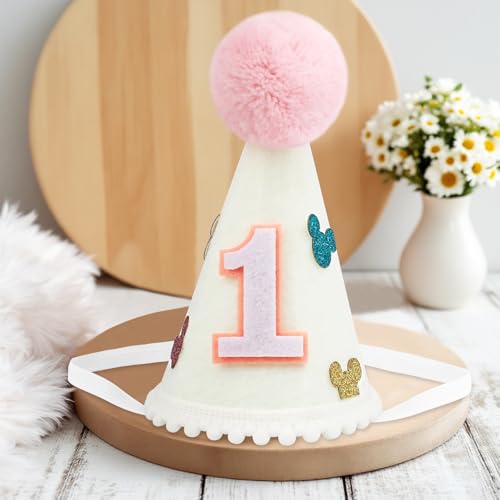 Pink Mouse Birthday Hat for Girls - 1st Birthday Cake Smash Photo Prop