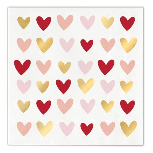 Valentine's Day Cocktail Napkins - 20-Count Foil Hearts