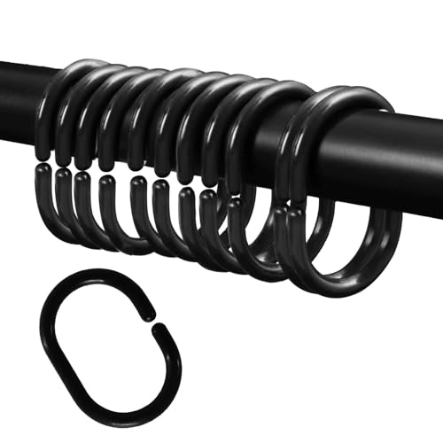 C-Shaped Plastic Shower Curtain Hooks - 12 Pack, Black