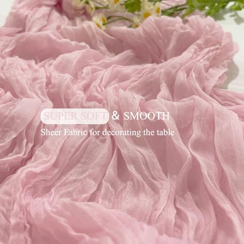 Light Pink 6 Pack Cheesecloth Table Runners 20 x 120 Inches for Wedding & Party Decor - Wrinkled Design