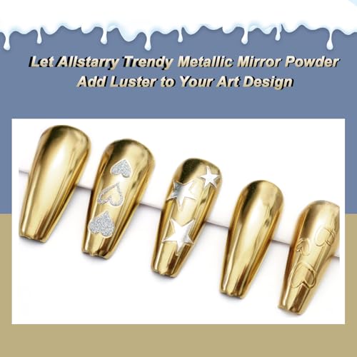 Allstarry Champagne Gold Chrome Nail Powder Metallic Mirror Pigment