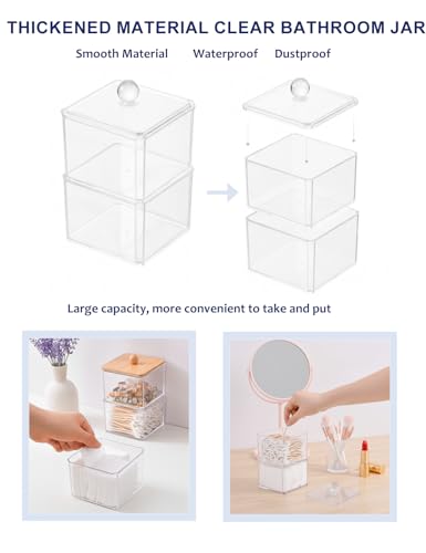 Double Layer Stackable Cotton Swab Holder with Clear Plastic Lid