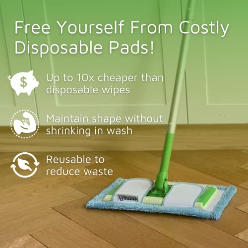 Flammi 2-Pack Blue Reusable Mop Pads for Swiffer Sweeper - Washable Microfiber Refills