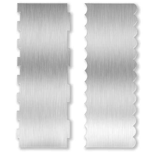 Stainless Steel Cake Scraper 2 Pack - 8.7 Inch Double Sided Stripe Comb