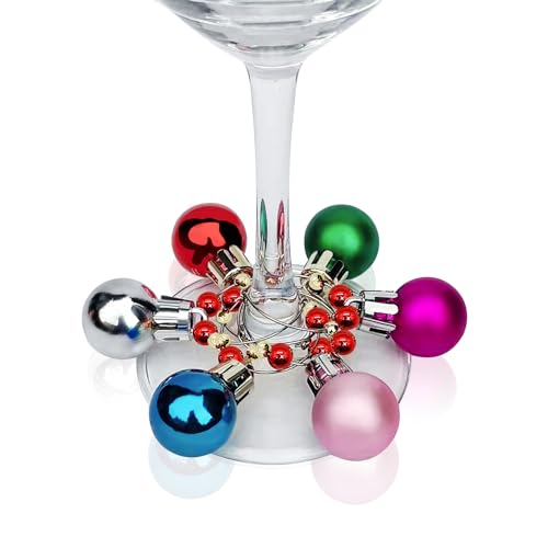 16 Pcs Christmas Ball Wine Glass Charms Drink Markers Rings for Holiday Parties