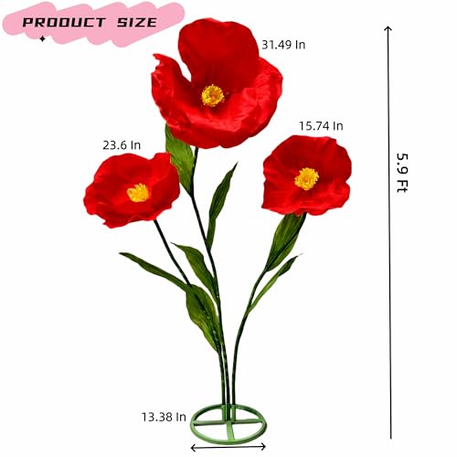 Giant Red Artificial Flower Set - 5.9 Ft Waterproof 3D Faux Flowers for Decor