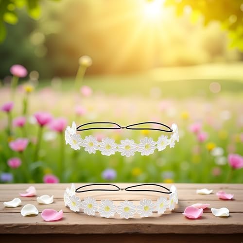 Daisy Flower Headband 2Pcs White Boho Floral Crown Wreath