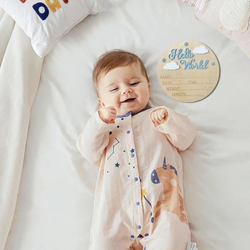 Wooden Baby Announcement Sign - Hello World Birth Board, 5.91x5.12 Inch