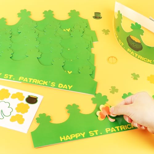 30 St. Patrick's Day Adjustable Paper Crowns for Kids Party