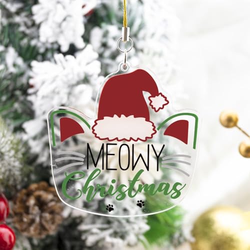 SUDIKUB Meowy Christmas Cat Acrylic Ornament Holiday Tree Decoration
