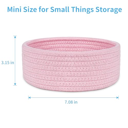 ABenkle 2 Pack Pink Cotton Rope Storage Baskets - Mini Decorative Boho Organizers for Home