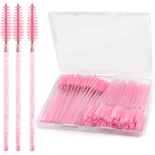 COCIDE 100Pcs Disposable Mascara Wands & Pink Lash Spoolies for Eyelash Extensions