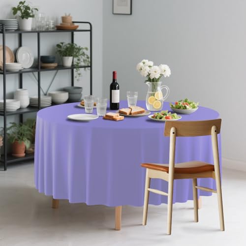 2 Pack Light Purple Disposable Round Plastic Tablecloth 84 Inch