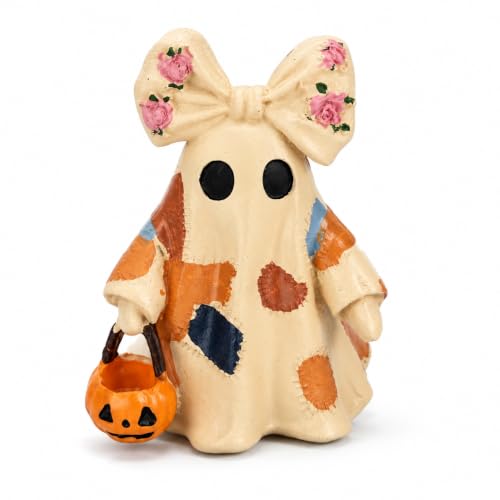 Halloween Ghost Night Light Figurine with Pumpkin Basket - Spooky Holiday Decor
