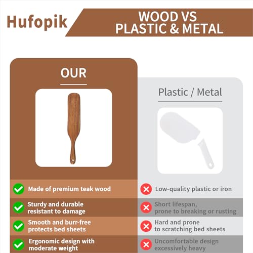 Hufopik Teak Wood Mattress Lifter Tool, 13.4 x 2.7 Inch Bed Sheet Tucker