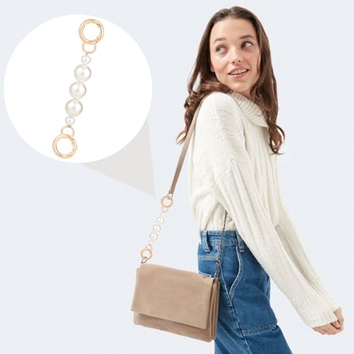 Winsyison 2pcs Gold Bow & Pearl Purse Strap Extender Chain