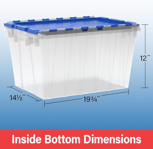 Stackable Plastic Storage Totes with Hinged Lids - 12 Gallon, Red/Green, 1-Pack